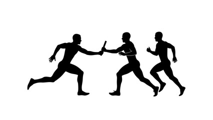 Three athletes running relay race.