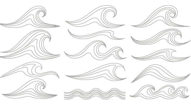 Waves ocean graphic design elements.