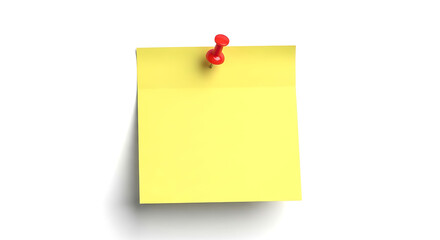 Yellow sticky note with red pushpin on white background