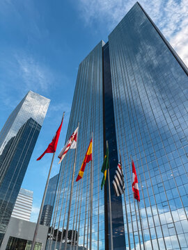 Satander Bank Modern office building, at Villa Olimpia in Sao Paulo, Brazil.