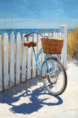 Blue Bicycle with Basket on Beach Path