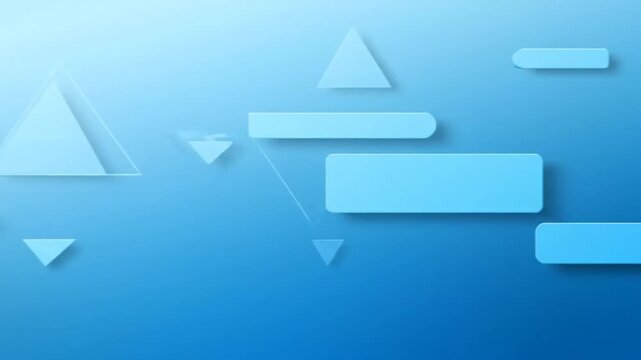 Abstract, geometric shapes (rectangles, triangles) in a soft blue gradient background