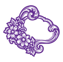 Purple floral decorative frame with swirling patterns and flowers