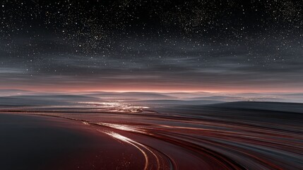 Starry Night Over Abstract Oceanic Landscape