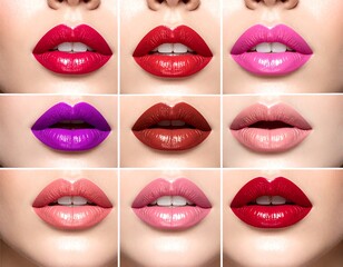 Collage of various close-up lip depictions showcasing colorful lipsticks