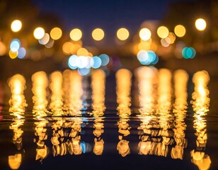 Defocused night lights reflecting on water's gentle ripples