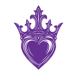 Fototapeta premium Purple heart with crown symbol on white background