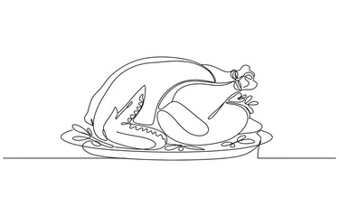 Fototapeta premium Roasted chicken food icon continuous one line drawing.