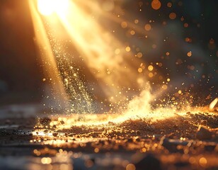 Dramatic sunbeams cascading down, creating a warm, golden scene