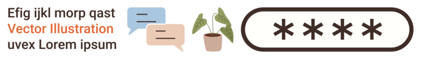 Obraz premium Digital security, authentication, data protection, online communication, privacy, access control. Speech bubbles, green plants asterisks a password. Digital security and authentication concept