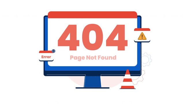 Error 404 animation page not found message, suitable for web design concepts and technologyrelated content.