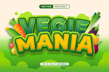 Text effect editable vegie mania 3d gaming cartoon font style