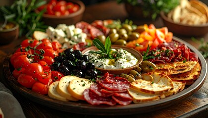 Gourmet Charcuterie Board with Cheese and Fruits.