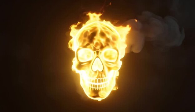 Burning Fire Skull with Cinematic Smoke Effect on Dark Background