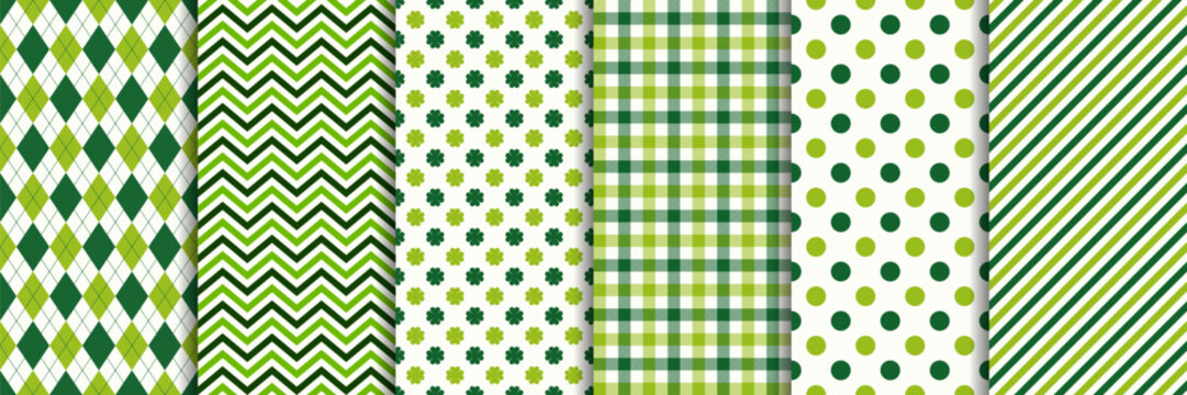 dark and light green seamless pattern collection, st.patrick's day geometric background set, easter spring holiday wallpaper