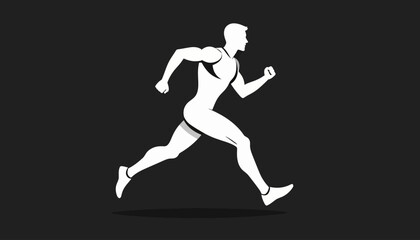 Silhouette of a male athlete in motion, showcasing speed and agility in a dynamic running pose against a dark background