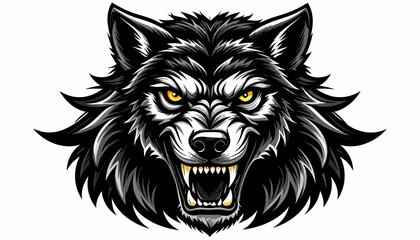 Fototapeta premium Fierce Wild Wolf Head Illustration with Aggressive Snarl and Glowing Eyes, Portraying Strength and Untamed Spirit of the Canine Predator