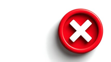 Obraz premium Glossy red circular button with white X mark symbol for negation or error. isolated 3D render