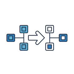 Fototapeta premium Blue flowchart with squares and arrow on black background