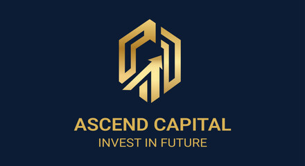 Obraz premium Gold logo for Ascend Capital on a dark blue background with text