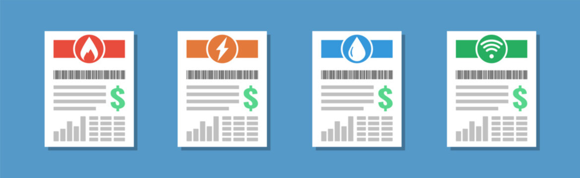 water bill flat design vector illustration, increasing cost of living concept, utility paper invoice pictogram