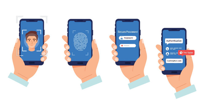 Smartphone biometric authentication process face id fingerprint password and notification