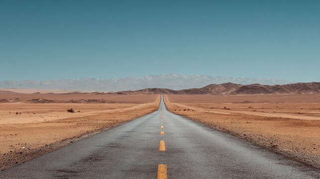 A scenic view of a road stretching into the distance under a clear sky