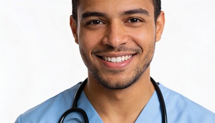 Friendly Male Doctor with Stethoscope Isolated on White Background