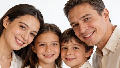 Happy Family Smiling Together Isolated on White Background