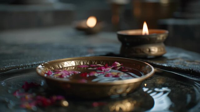 Devotional Ritual Scene for Vaishakh Purnima Monthly Purnima Vrat with Hands Offering Flowers and Water