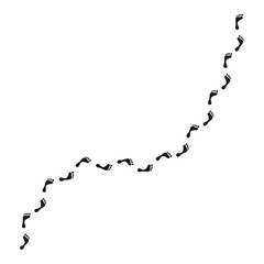 Curved footprint trail path, abstract walking direction concept representing journey, movement and progress in minimal design
