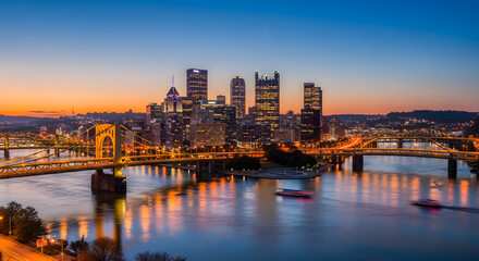 Fototapeta premium Scenic view of a steel suspension bridge over a river