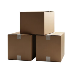 Obraz premium Three brown cardboard boxes stacked on black background