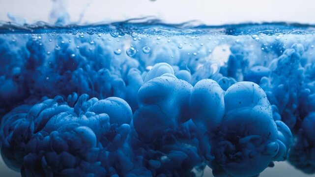 Vibrant blue underwater bubbles rising to surface