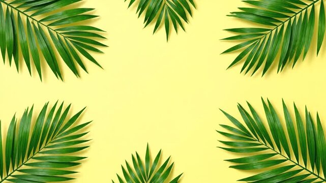 Isolated palm tree leaves and branches create a green tropical nature border on white, offering a lush holiday celebration frame that reimagines traditional winter evergreen decorations