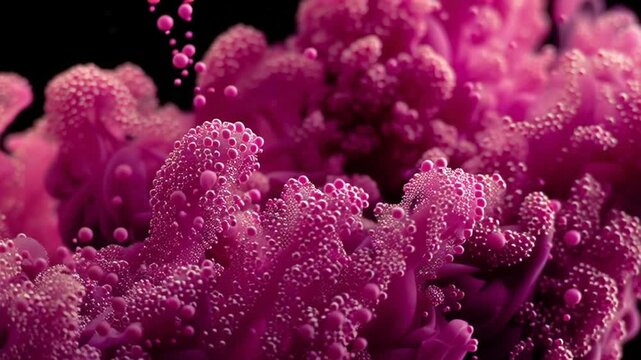 Vibrant pink abstract background with dew drops on dark