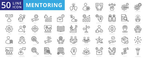 mentoring icon outline pack contains intensive, potential, collegue, qualified, less experience, successful, adolescent, workplace, guidance, literature