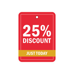Rectangular red discount tag 25% off just today offer