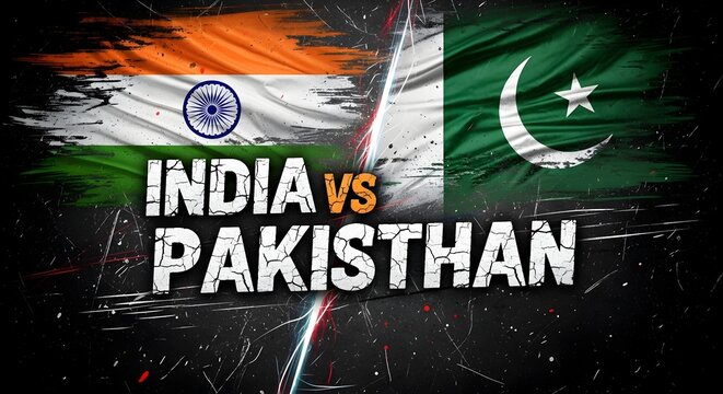 India  vs Pakistan Cricket Match Grunge Poster Illustration with National Flags