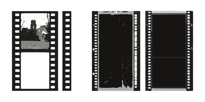Three strips of black and white film negative with varying image visibility
