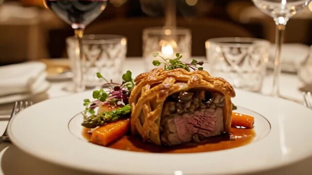 Gourmet Beef Steak Fine Dining Presentation With Rich Sauce Elegant Restaurant Meal