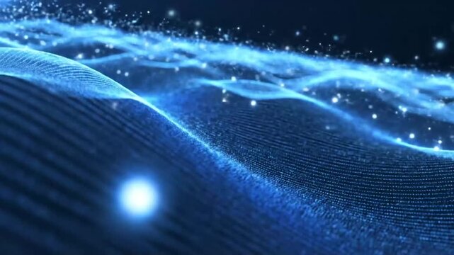 Glowing Blue Abstract Digital Waves With Particles Futuristic Data Flow And Technology Background
