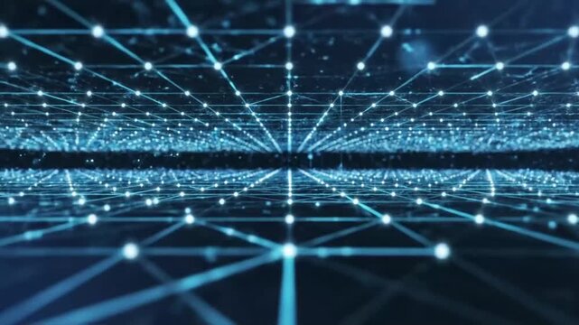 Futuristic Digital Network Grid With Glowing Connections Abstract Technology Data And Communication Concept