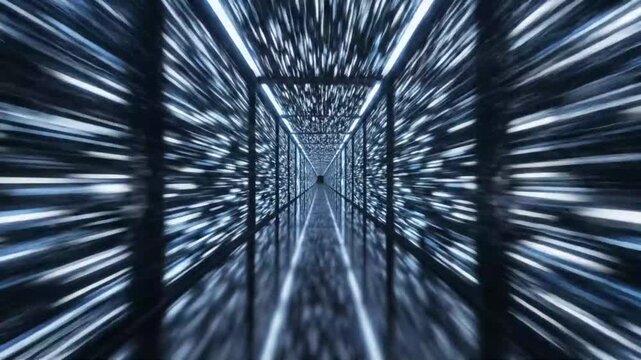 Futuristic Light Speed Corridor With Glowing Lines Abstract Motion And Technology Tunnel Concept