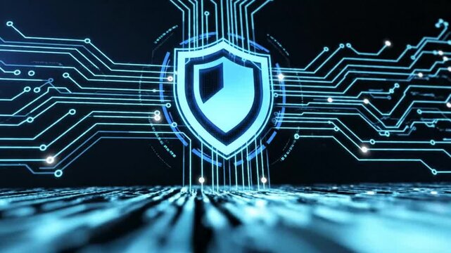 Digital Shield Protection On Circuit Board Cybersecurity Technology Network Safety Concept