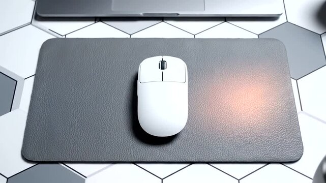 Modern workspace with mouse on textured mat