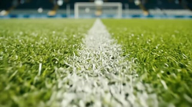 Green Soccer Field Grass With White Sideline Marking Stadium Sports Background And Match Preparation