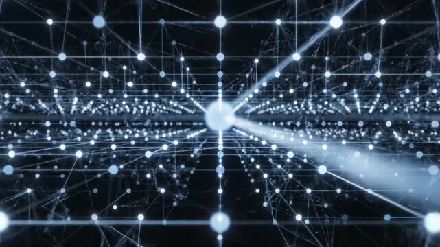 Futuristic Data Network Grid With Glowing Nodes And Connections Abstract Technology Background