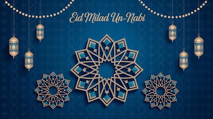 Islamic geometric patterns and lanterns for Eid Milad Un Nabi celebration