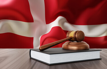 Judge gavel with Denmark flag. Law and Justice concept